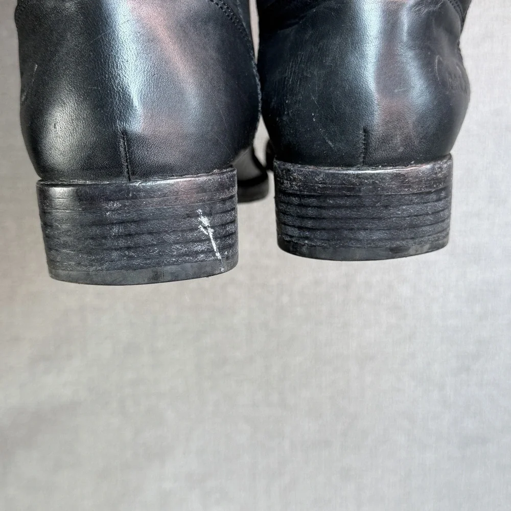 Coach Joele A7088 Black Leather Knee High Riding Boots Buckle Round Toe US 7.5 B